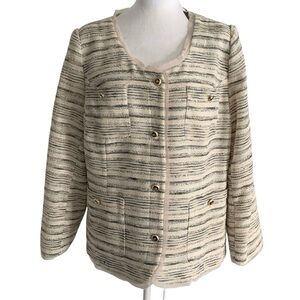NWT Monroe & Main Plus Size 16W Striped Cream Women's Career Blazer Jacket